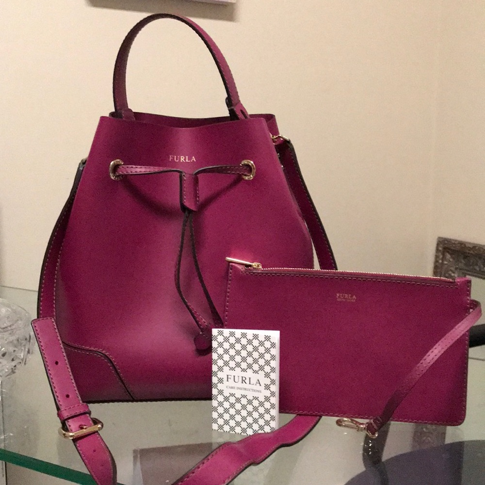 **SOLD** Furla Raspberry Bucket Tote